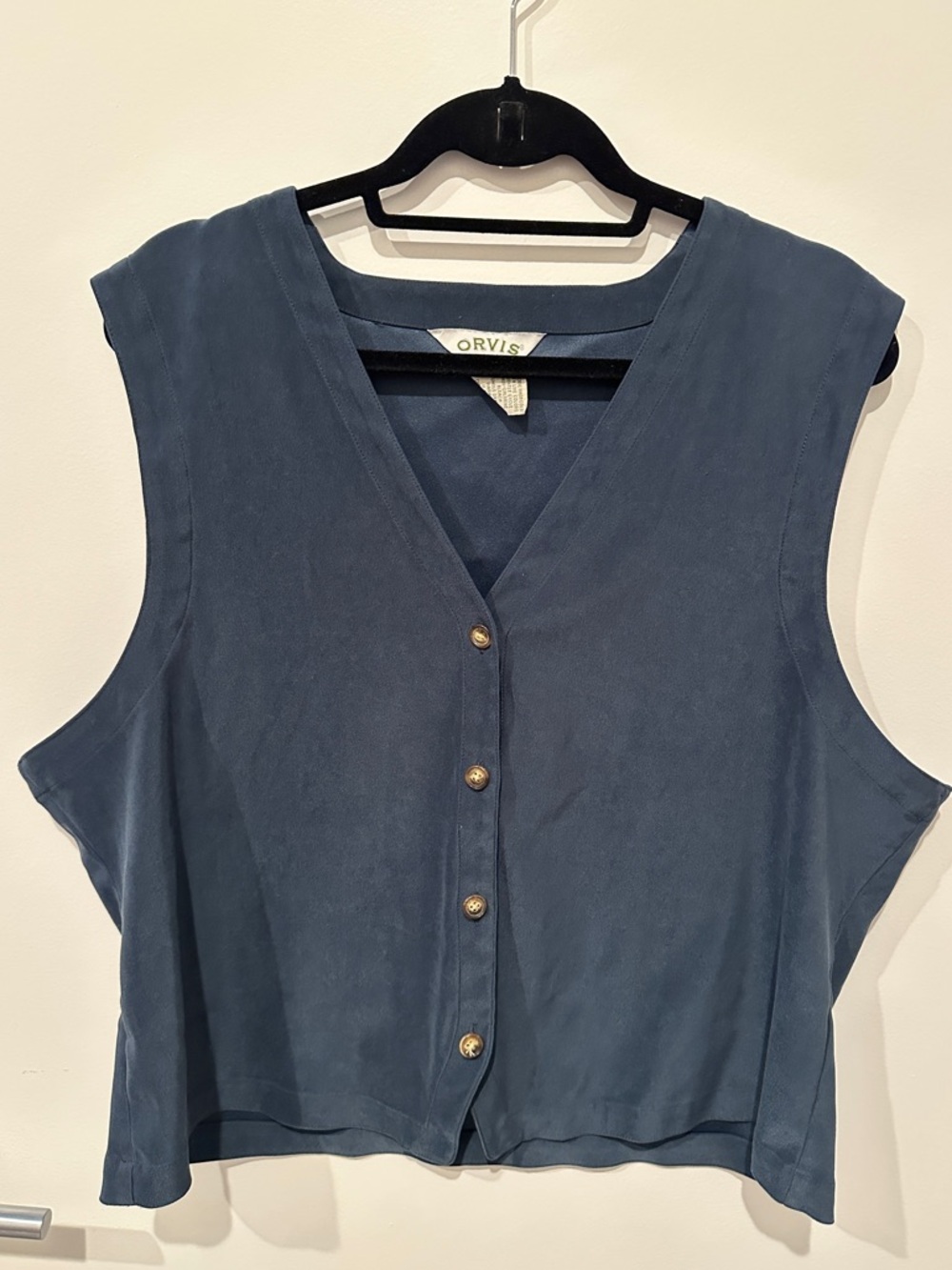 Orvis Vintage Vest Top Women Size XL Blue Button Up Sleeveless
